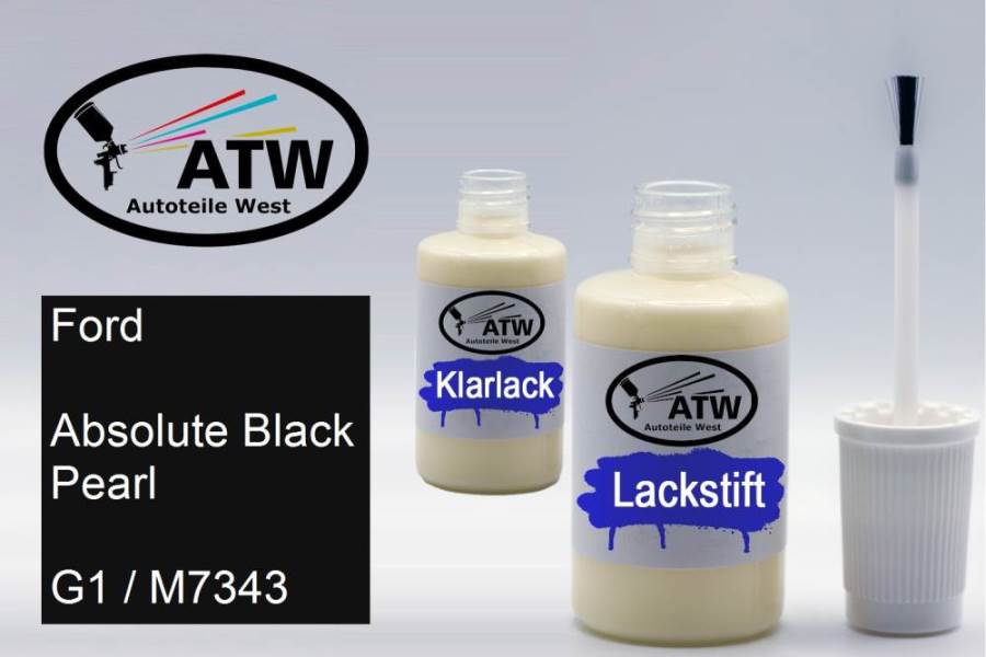 Ford, Absolute Black Pearl, G1 / M7343: 20ml Lackstift + 20ml Klarlack - Set, von ATW Autoteile West.